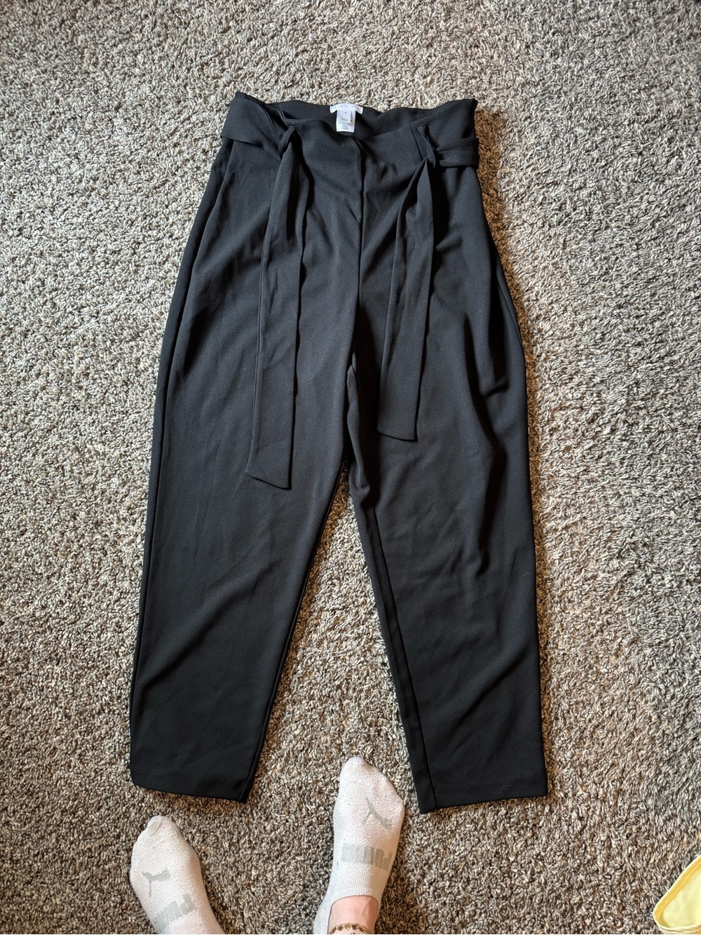 Leith Black High-Waist Paperbag Tie Pants